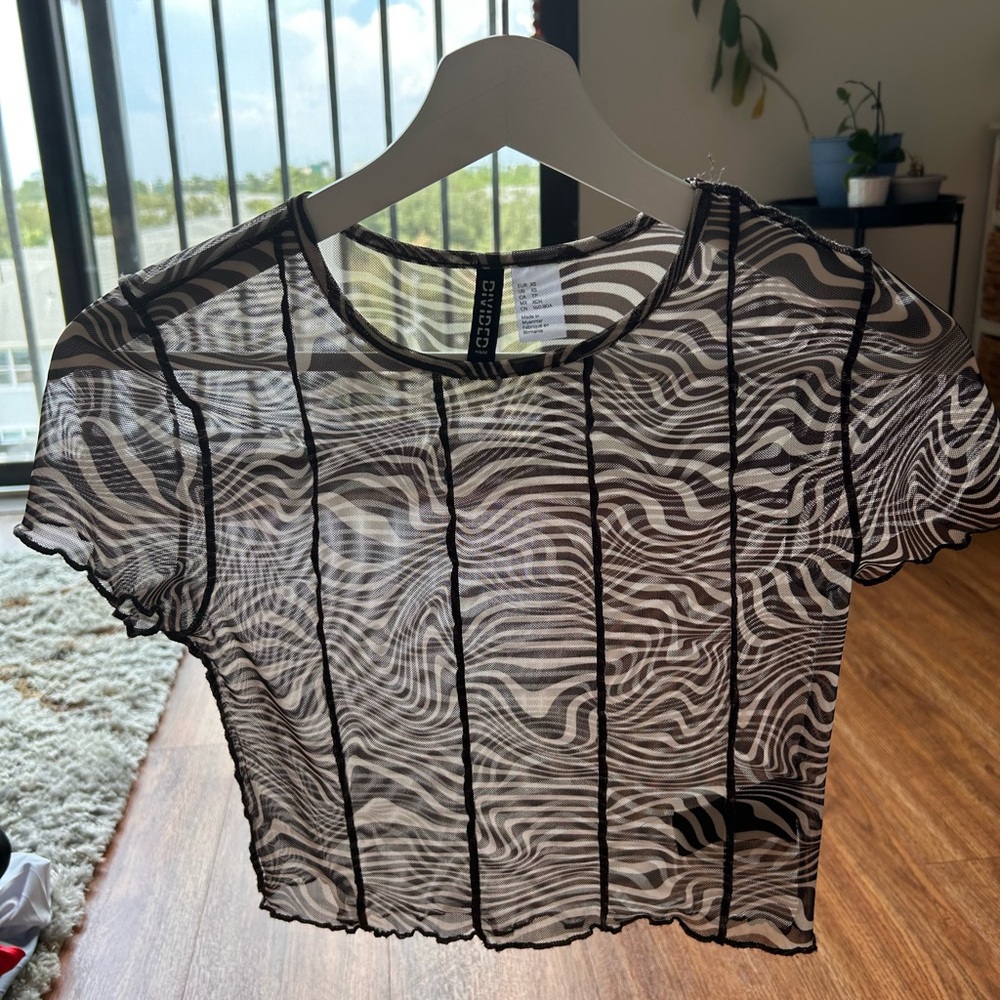 H&M Black and White Zebra Print Sheer Blouse